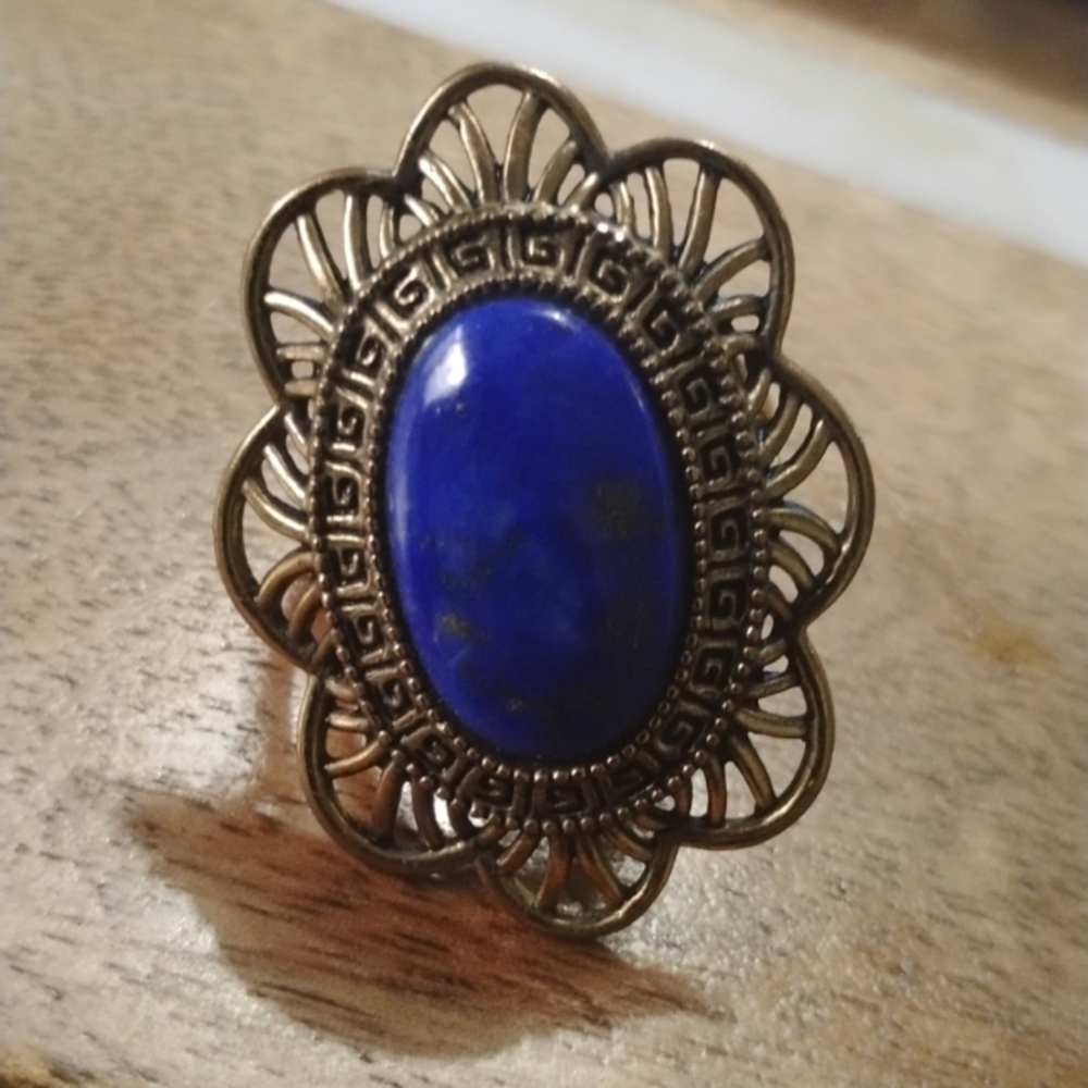 Studio Barse Lapis and Bronze Petal Ring, Size 8 - Picture 3 of 8